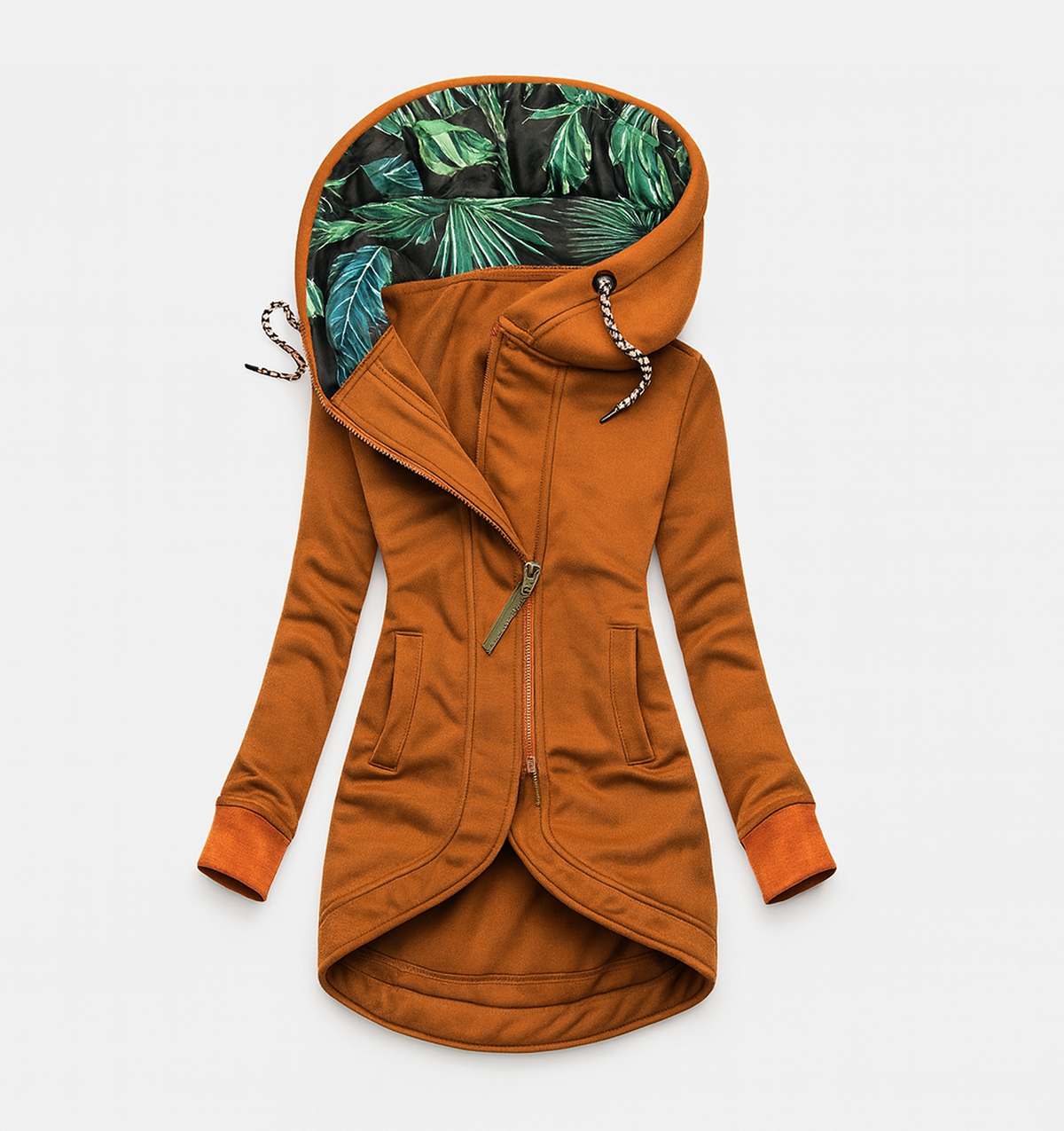 Hooded Asymmetric Zip High Low Longline Fleece Jacket 10