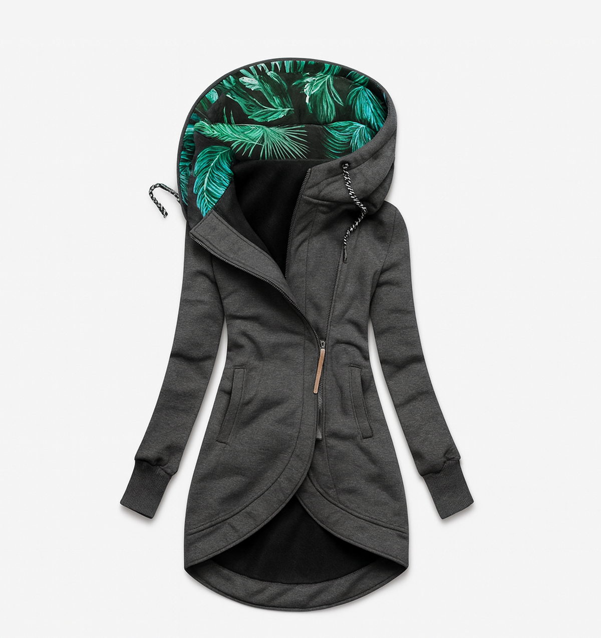 Hooded Asymmetric Zip Front Pocket Longline Jacket 10