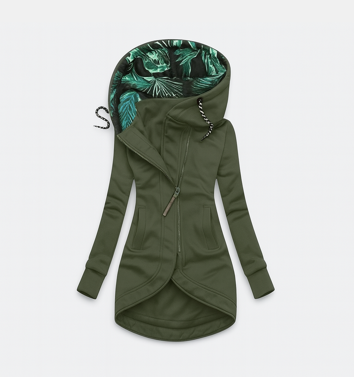 Hooded Asymmetric Zip Front Pocket Longline Jacket 7