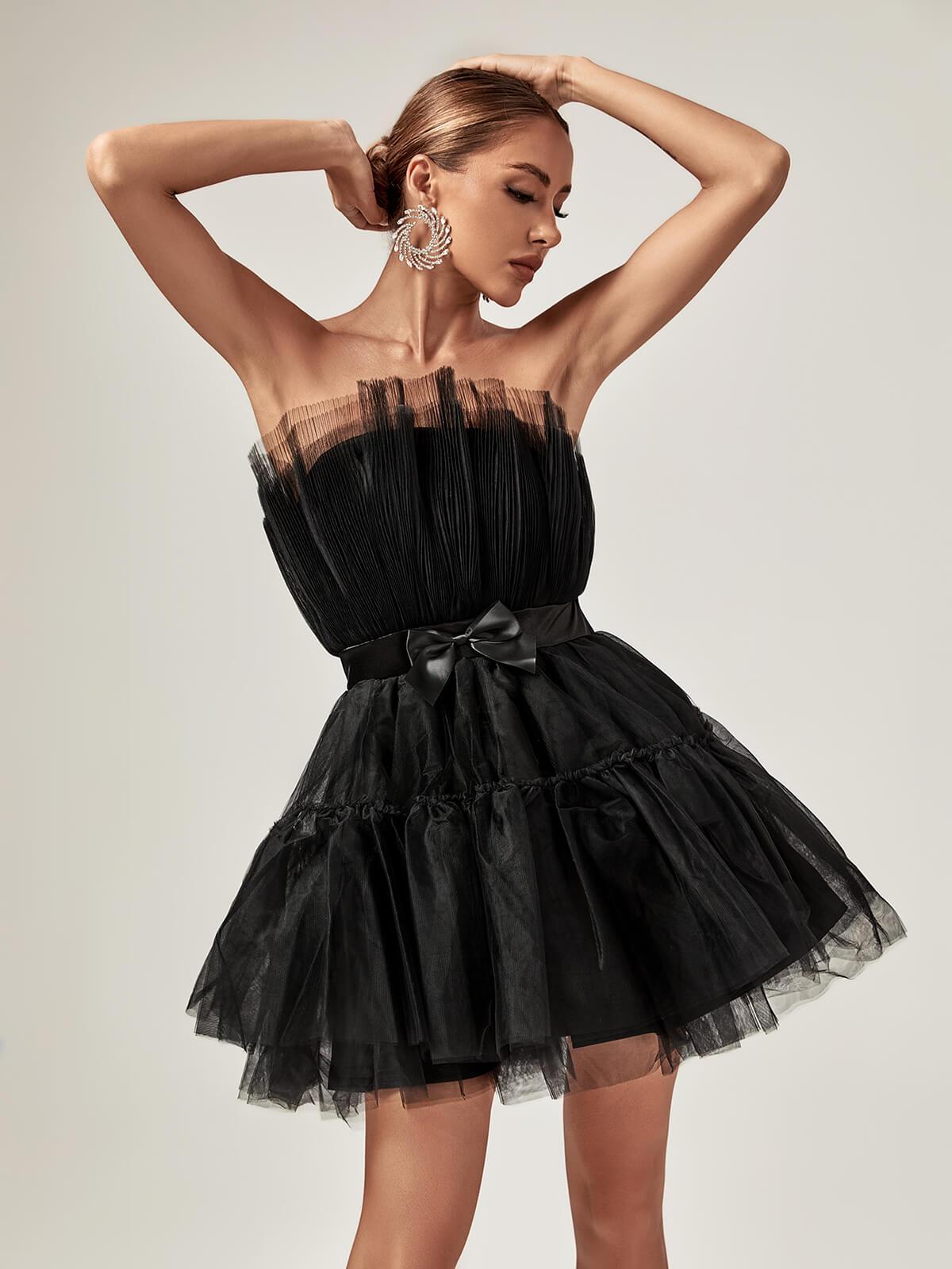 Guinevere Strapless Mesh Mini Dress In Black - View 3