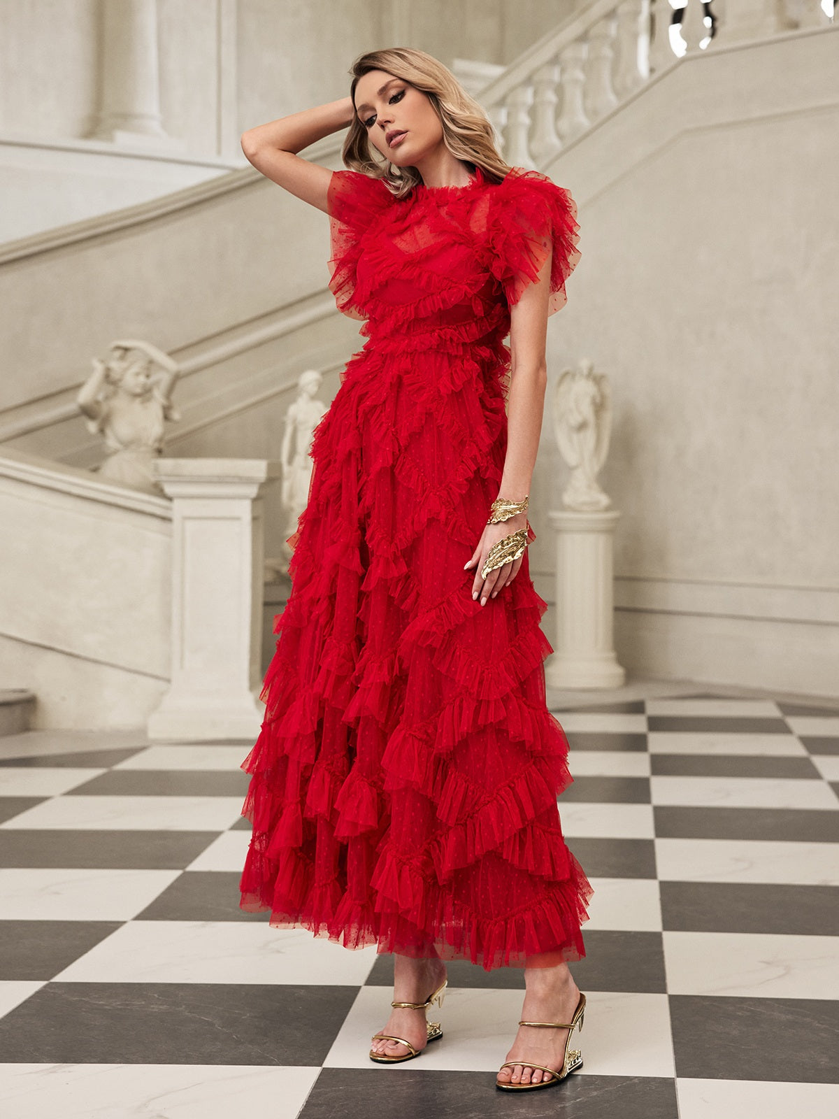 Tulle Tiered Mesh Midi Dress - View 2