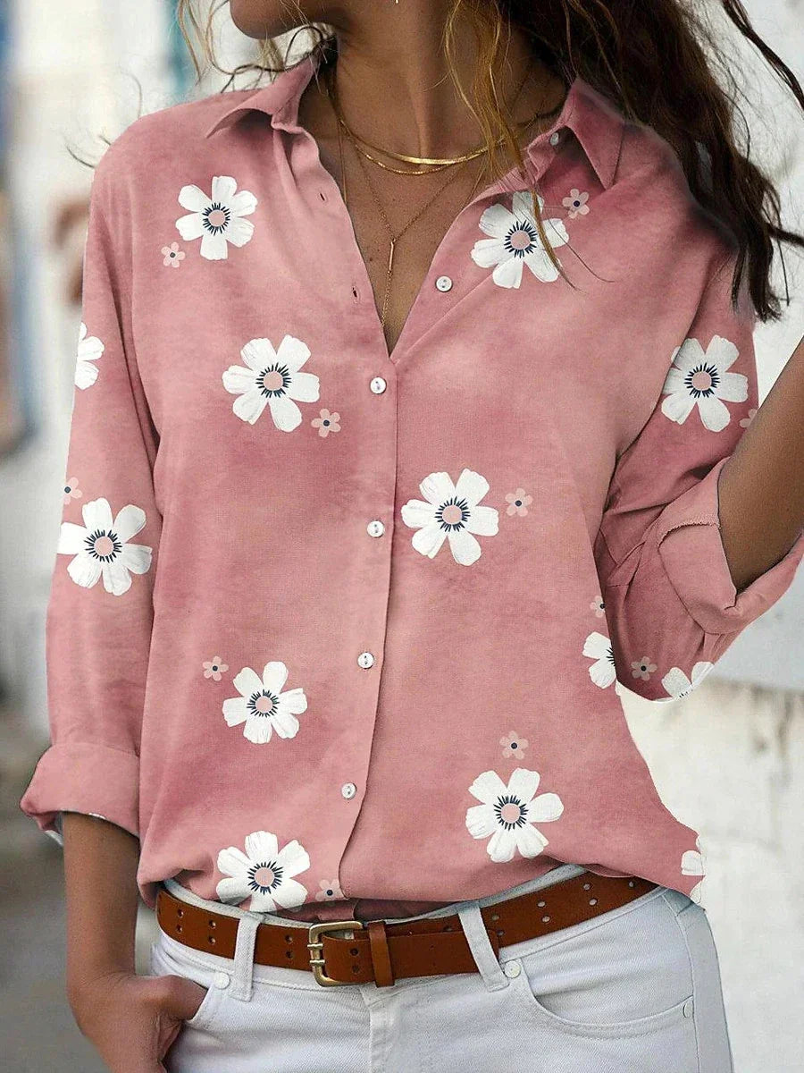 Daisy Floral Print Collared Long Sleeve Button Up Shirt 2