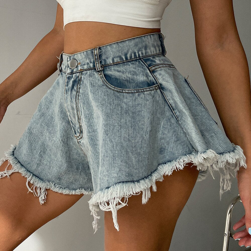 Detail And Tassel Shorts With Holes Sizes Denim High -