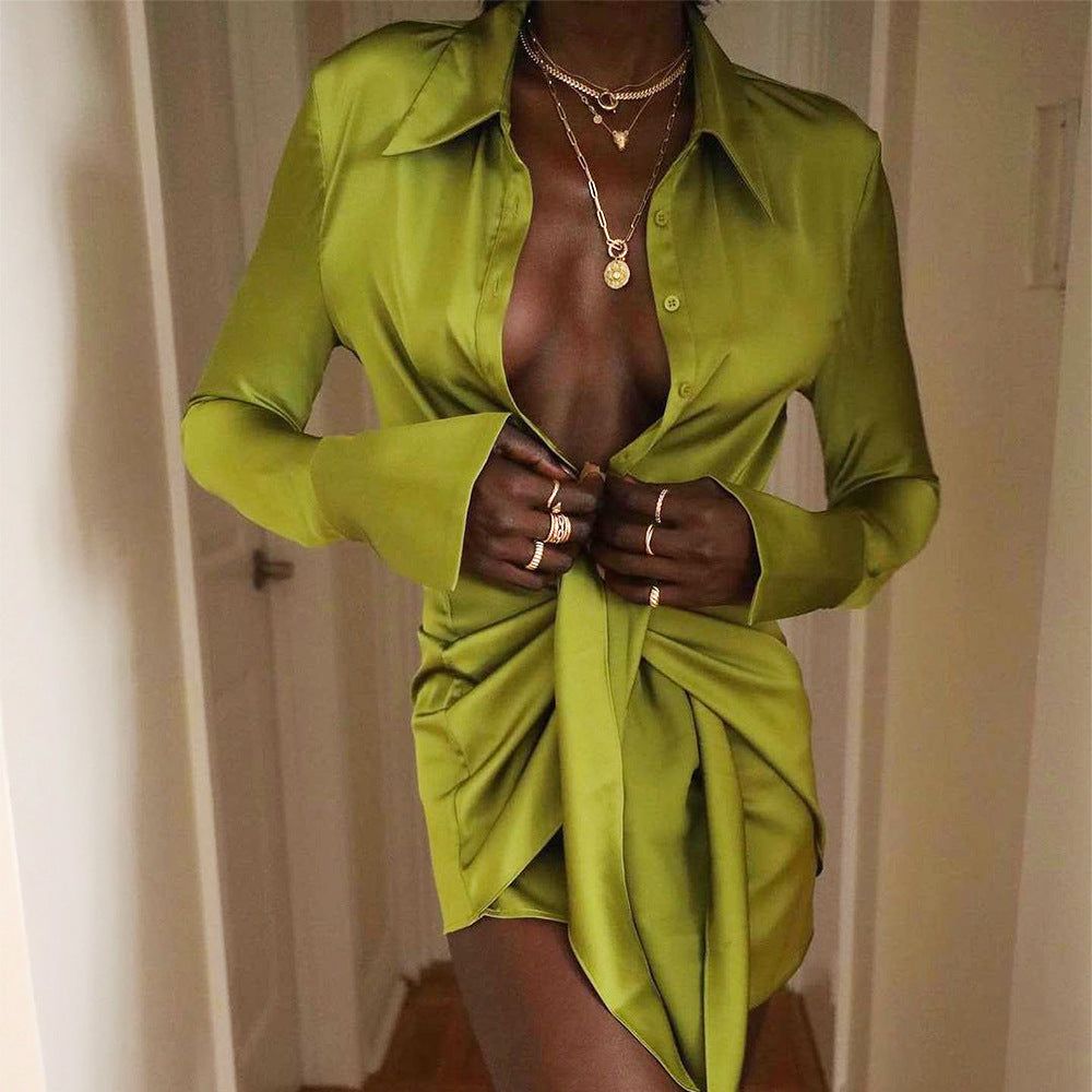 Personal Diary Satin Long Sleeve Mini Dress - View 5