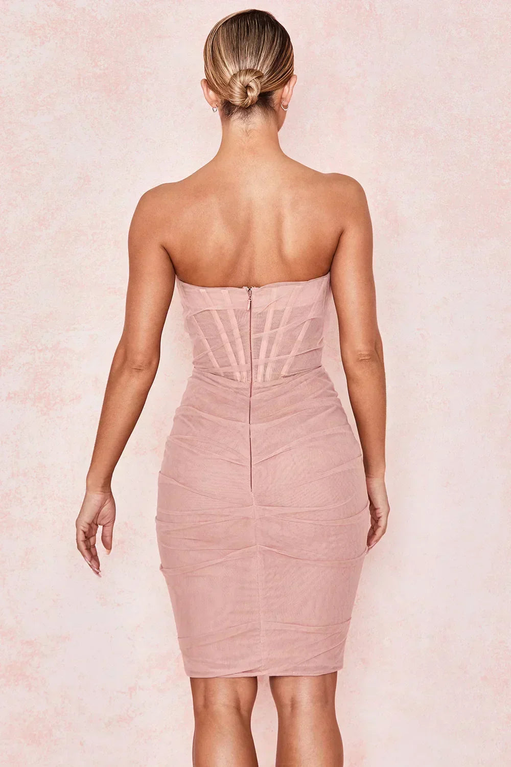 Mesh Strapless Corset Ruched Bodycon Mini Dress - View 21