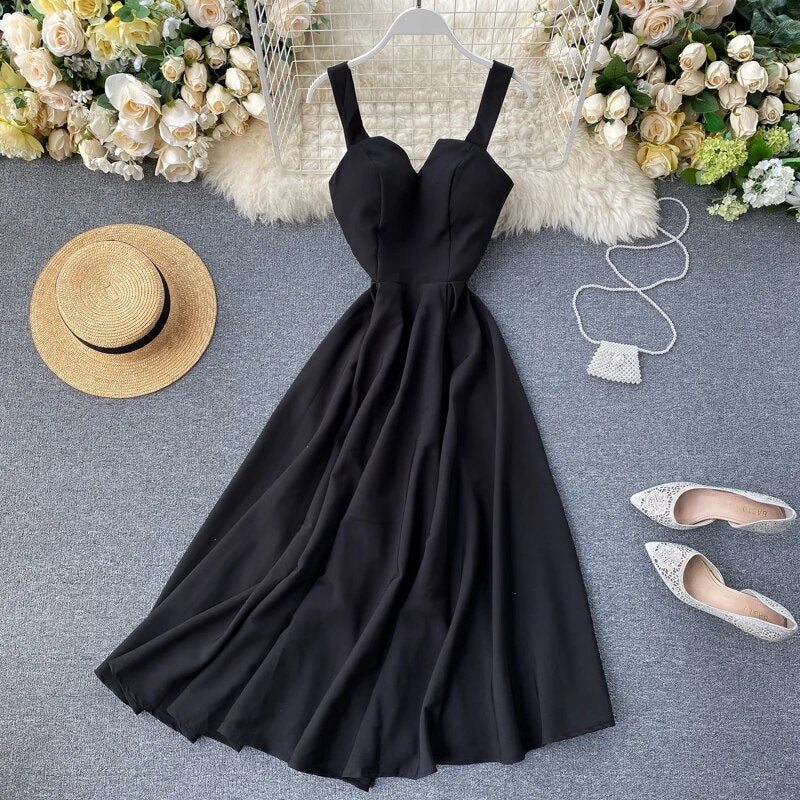 Cocktail Sleeveless Sweetheart Neck Wide Strap A-Line Midi Dress 28