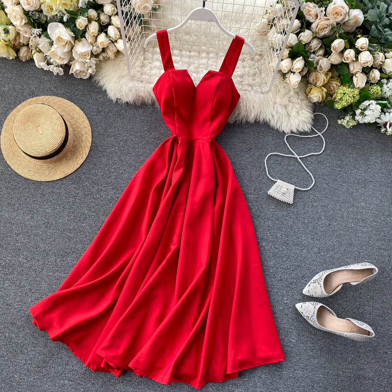 Cocktail Sleeveless Sweetheart Neck Wide Strap A-Line Midi Dress 27