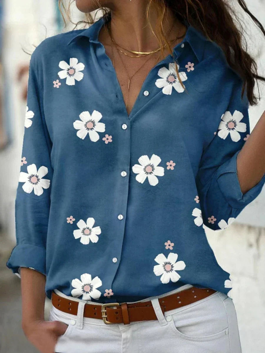 Daisy Floral Print Collared Long Sleeve Button Up Shirt 4