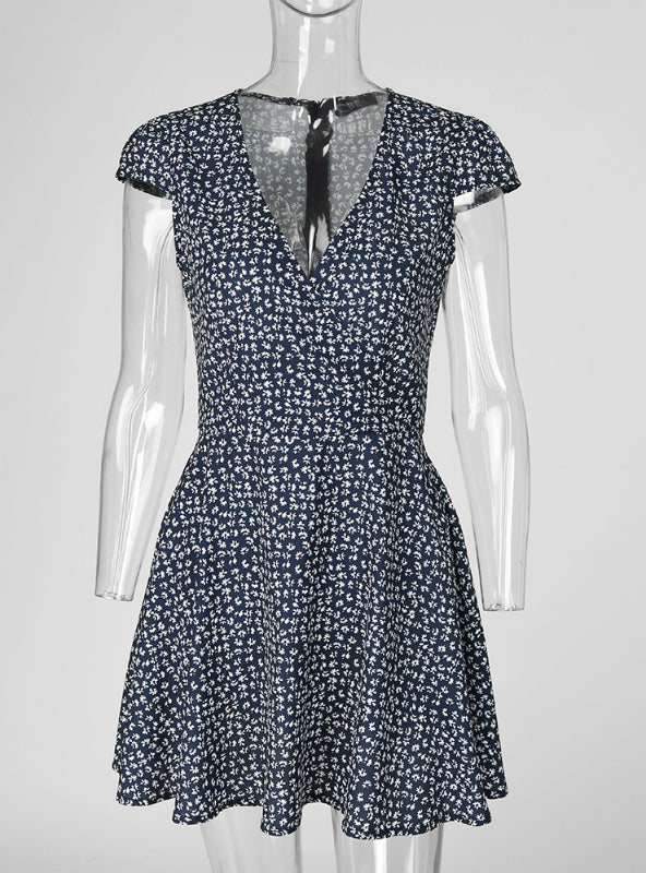 V-Neck Cap Sleeve Ditsy Floral Wrap Mini Dress 4