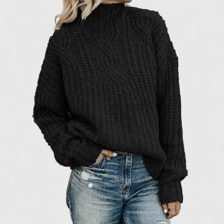 Mock Neck Cable Knit Oversized Sweater 2