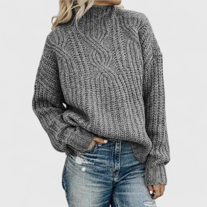 Mock Neck Cable Knit Drop Shoulder Sweater 2
