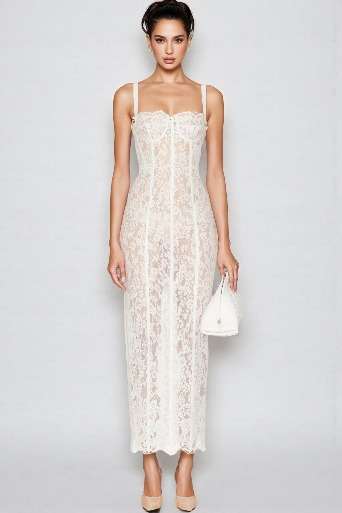 Pana White Lace Camisole Maxi Dress