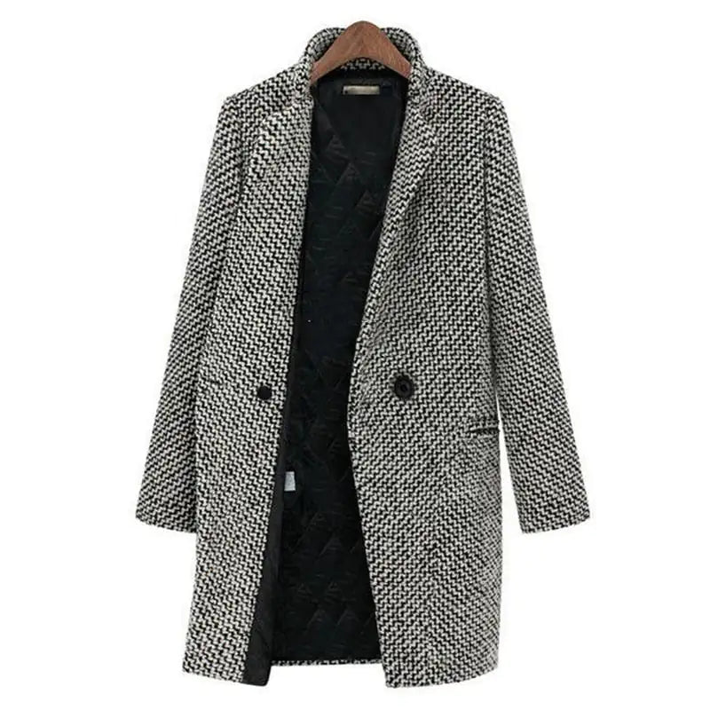 Tweed Look Lapel Single Breasted Longline Coat 3