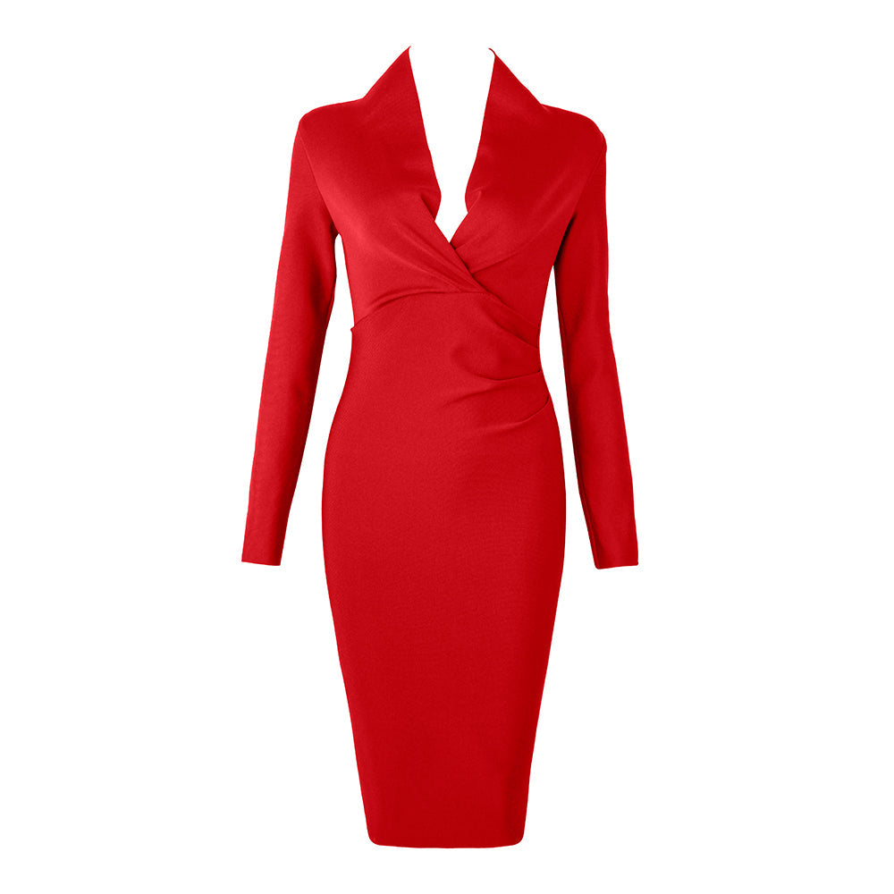Full Gown Celebrity Club Gown - V Bodycon Deep Bandage