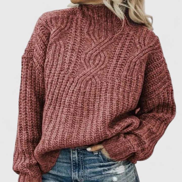 Mock Neck Cable Knit Drop Shoulder Sweater 4
