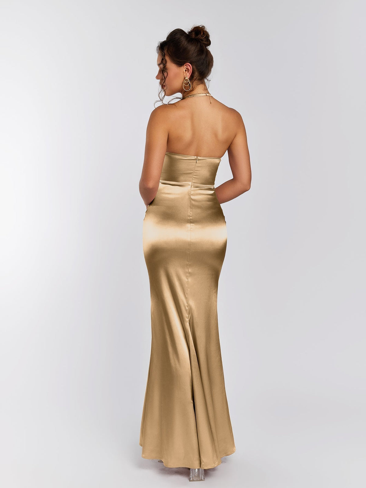 Satin Halter Neck Corset Backless Mermaid Maxi Dress - View 10