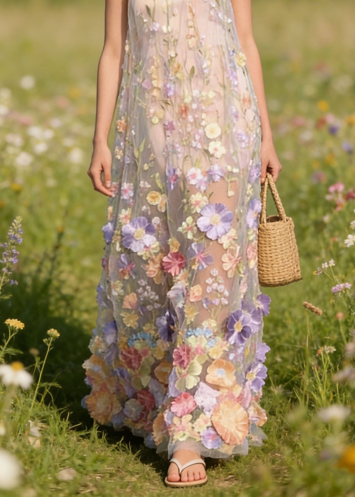 Handmade Floral Tulle Spaghetti Strap Dress Dresses Summer - View 4