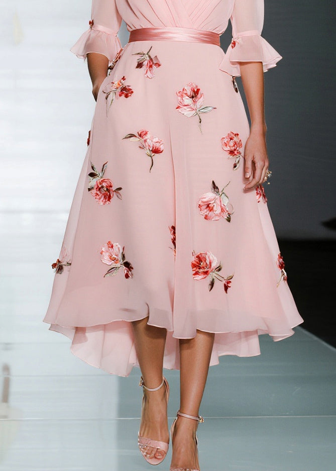 V-Neck Chiffon Floral Bell Sleeve Midi Dress - View 4