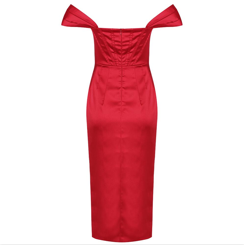 Satin Off Shoulder Sweetheart Corset High Split Bodycon Mini Dress - View 23