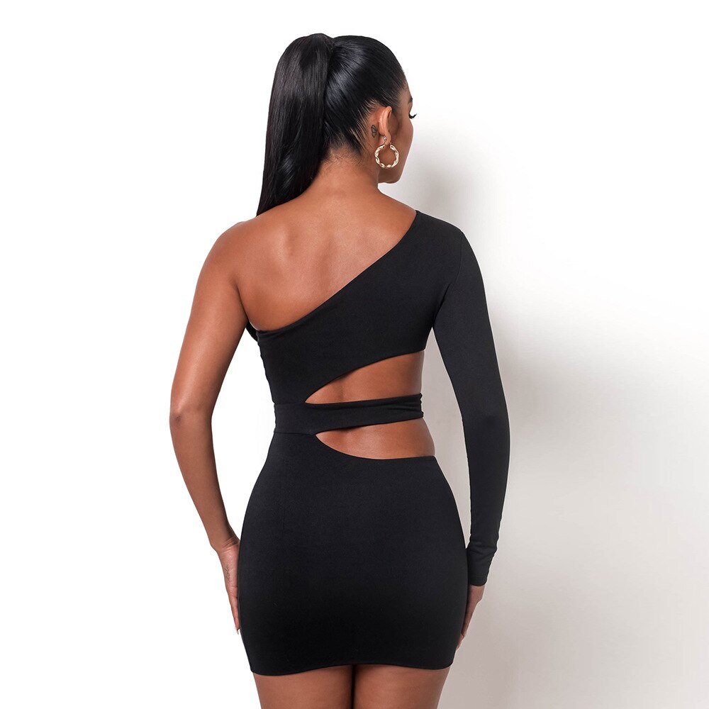 One Shoulder Long Sleeve Cut Out Bodycon Mini Dress 3