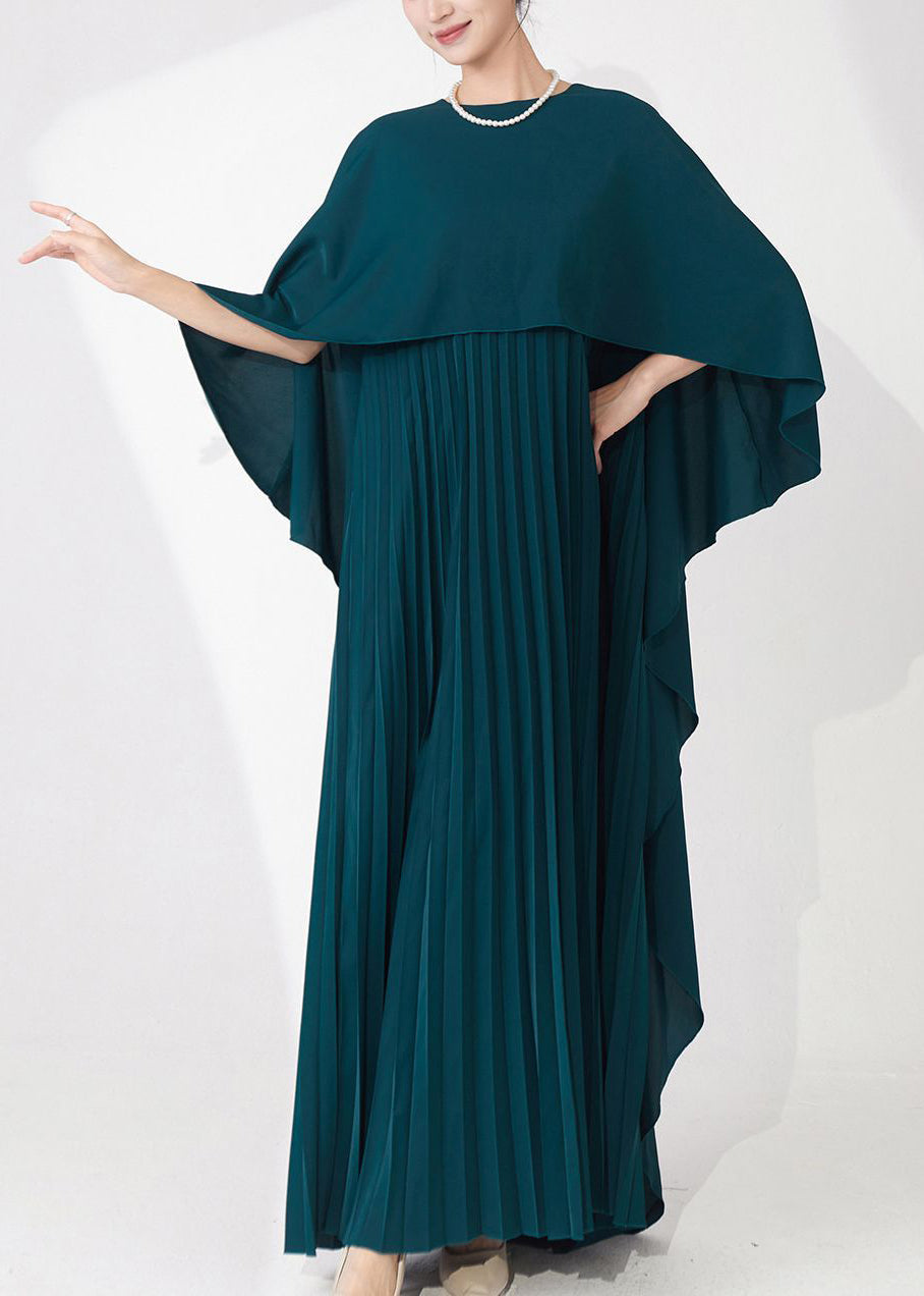 Cape Overlay Pleated Chiffon Maxi Party Dress