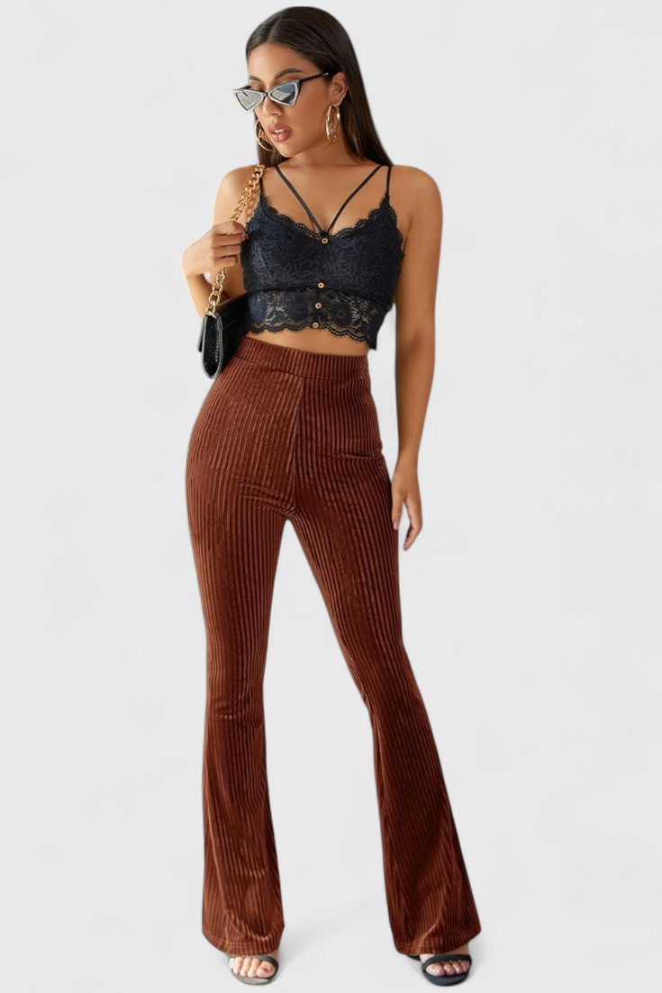 Ribbed Velvet High Waist Flare Pants 5