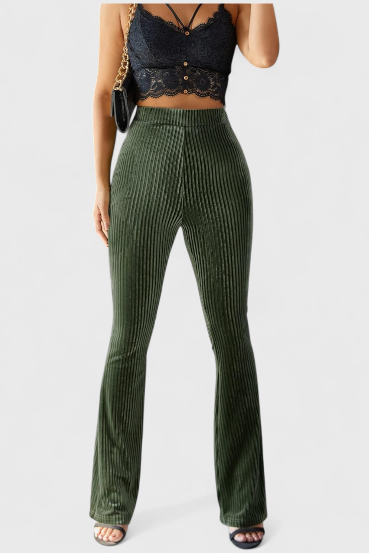 Ribbed Velvet High Waist Flare Pants 2