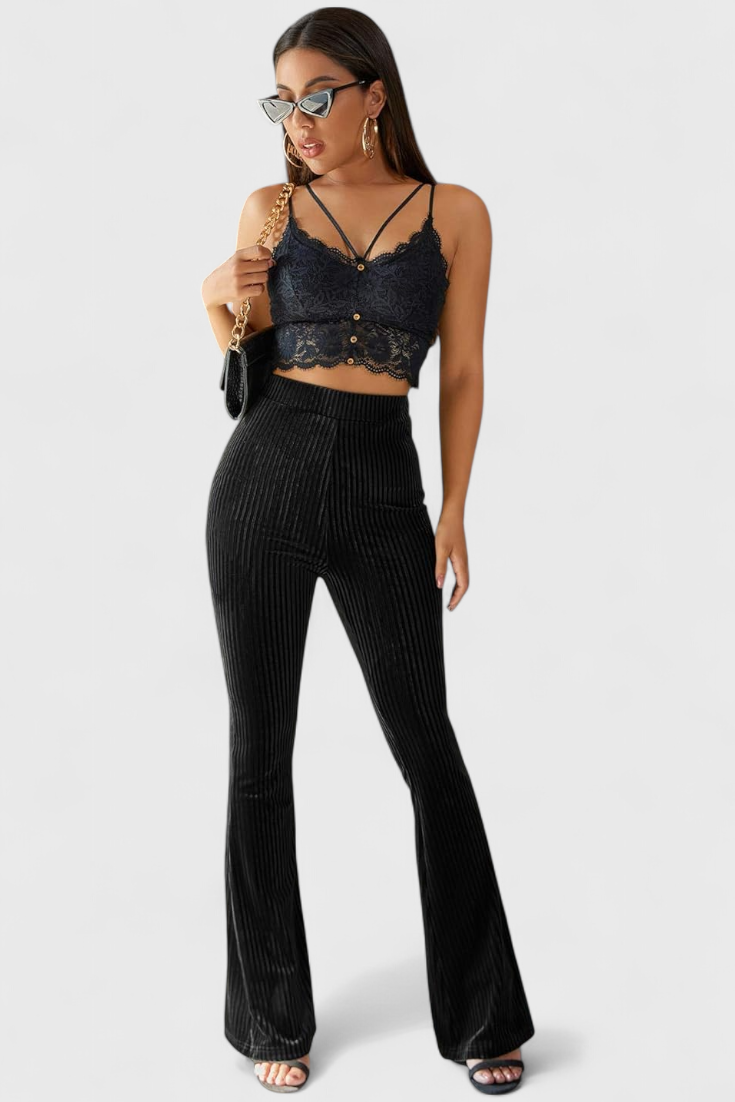 Ribbed Velvet High Waist Flare Pants 8