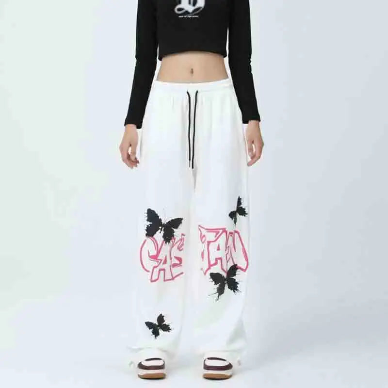 Graffiti Butterfly Print Hip Hop Pants White / S