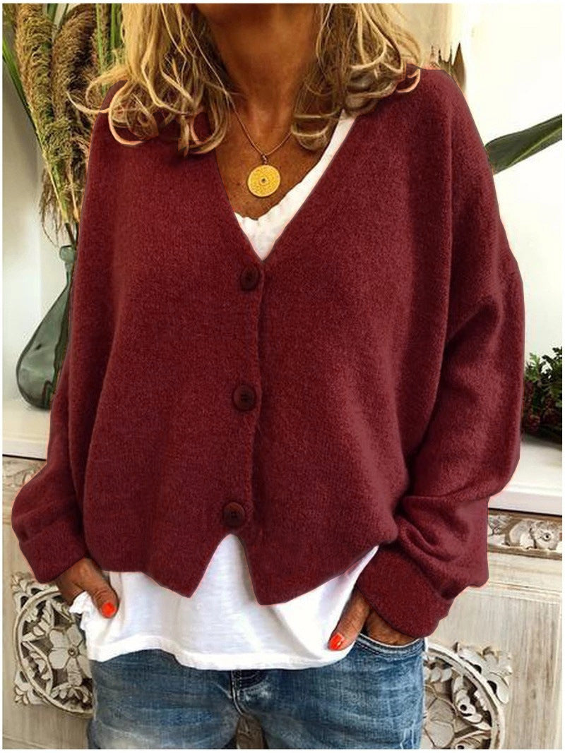 V-Neck Button Front Drop Shoulder Knit Cardigan 9