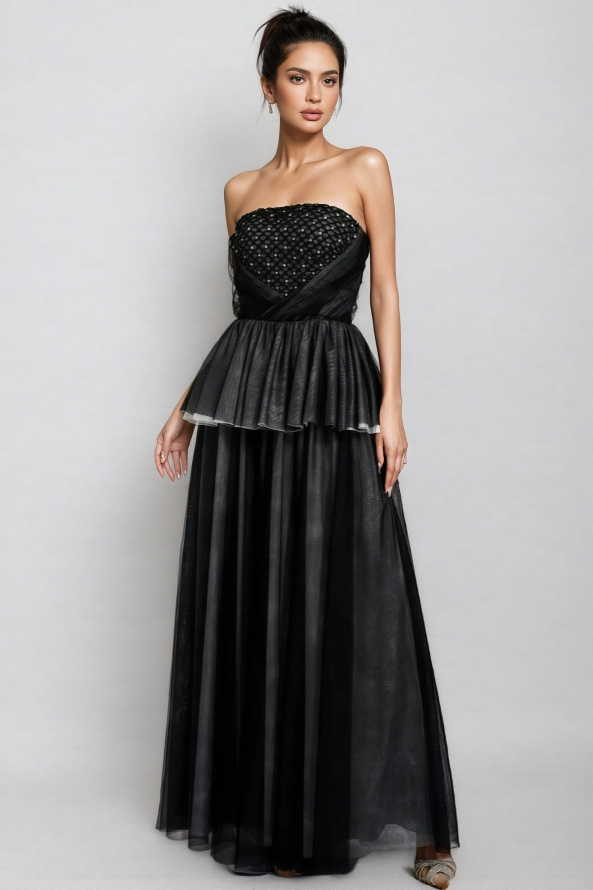 Uxley Black Mesh Off Shoulder Maxi Dress