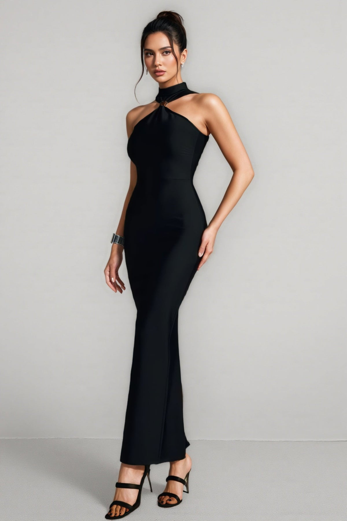 Halter Neck Ring Detail Mermaid Bandage Maxi Gown - View 4