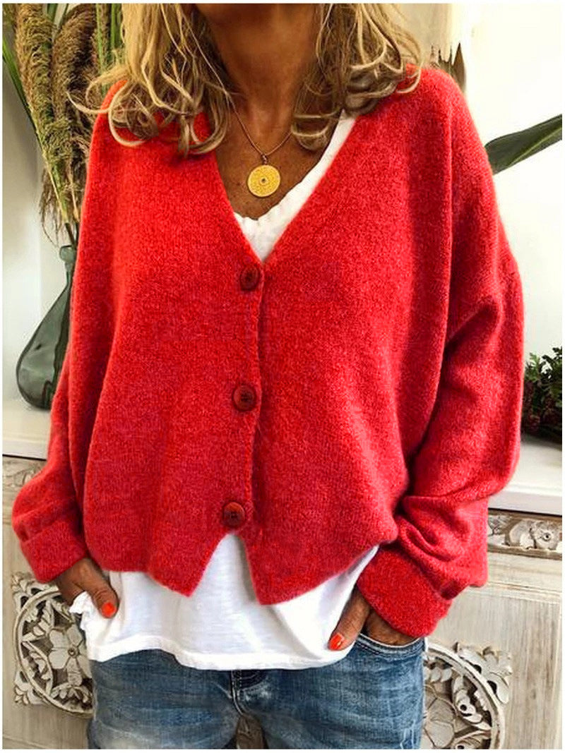 V-Neck Button Front Drop Shoulder Knit Cardigan 11