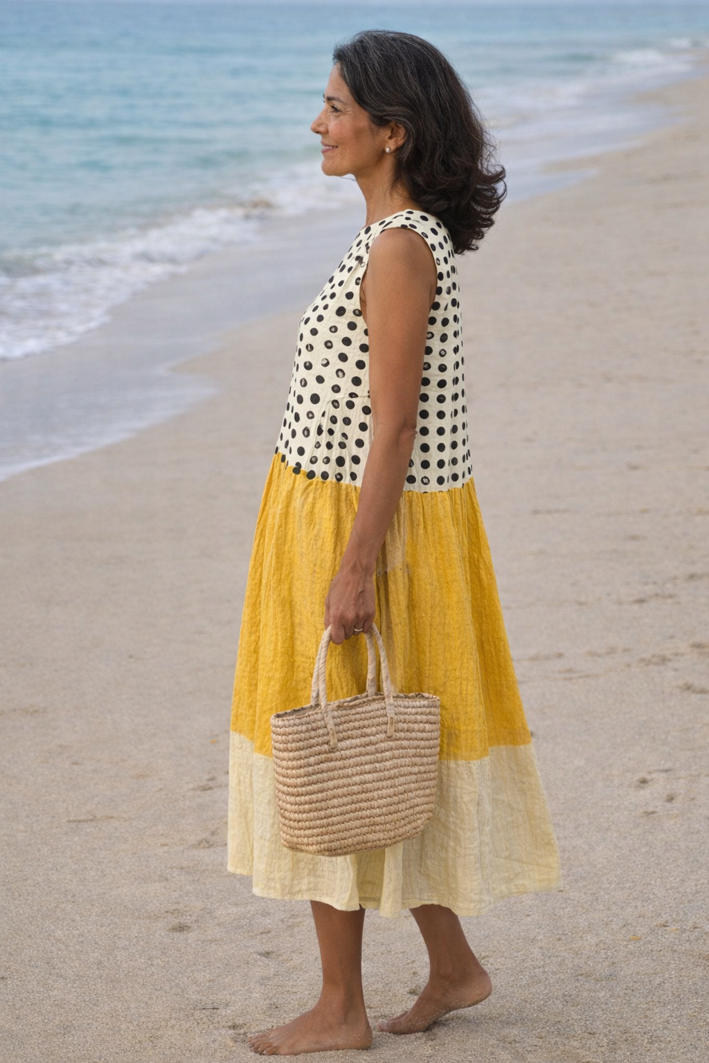 Polka Dot Color Block Sleeveless Tiered Midi Dress 2