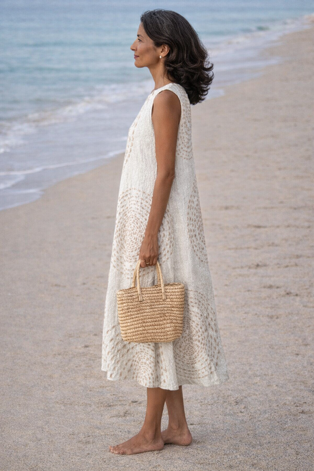 Round Neck Sleeveless Textured Circle Pattern Midi Dress 2