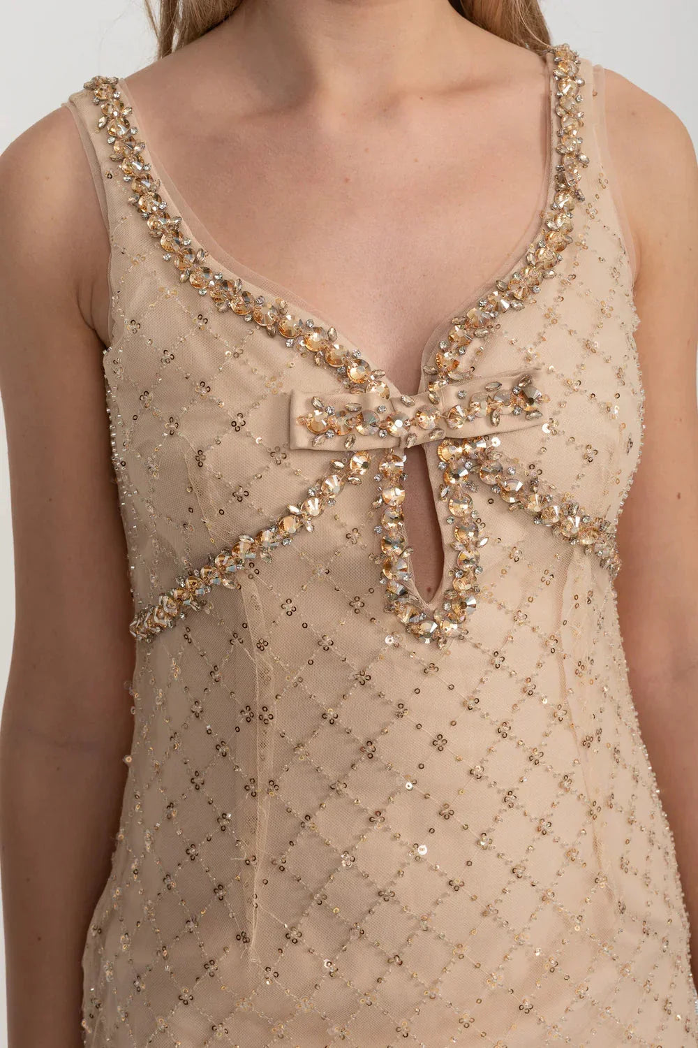 Fitted Mini Dress - Gold - View 3