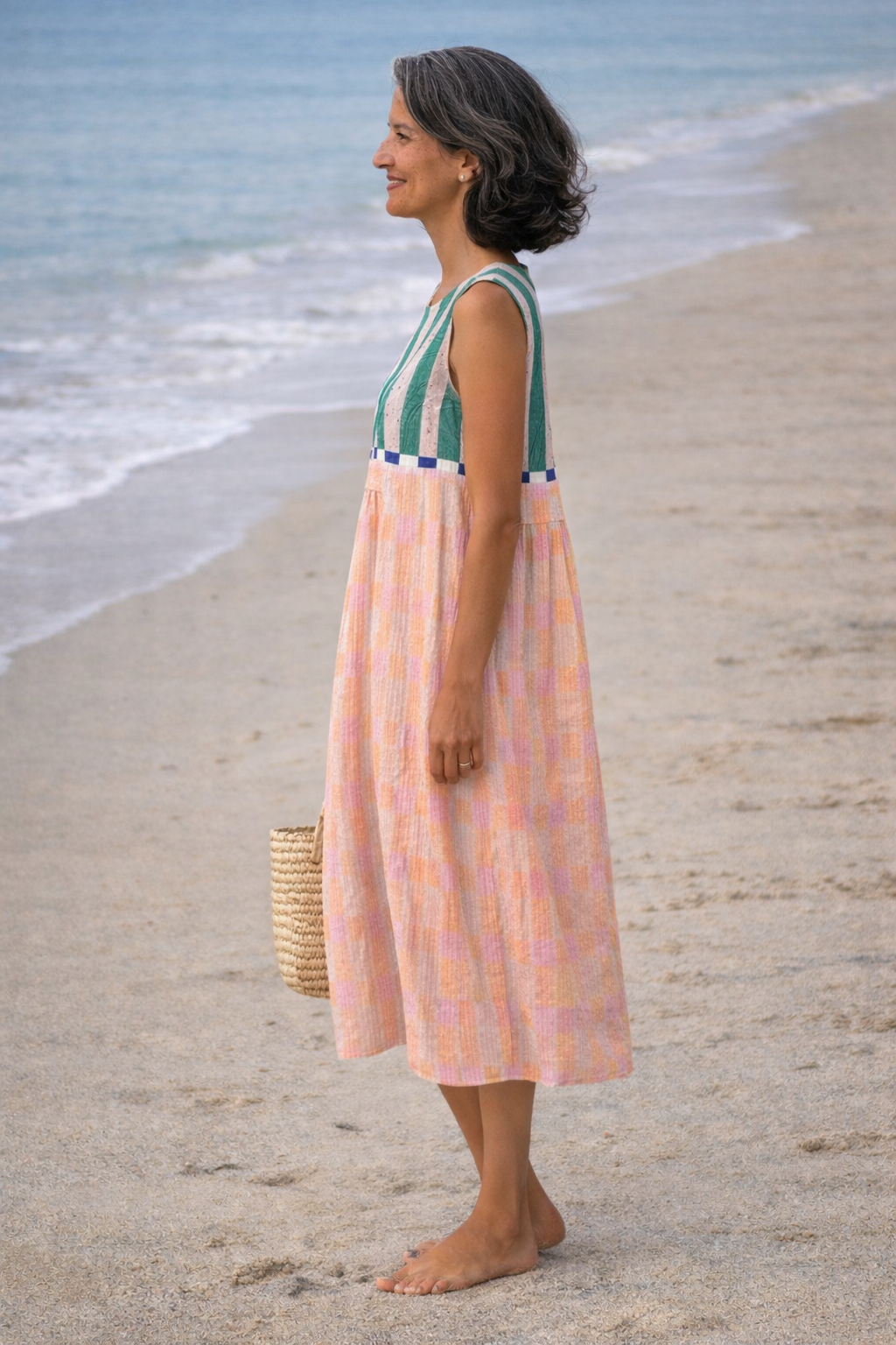 Sleeveless Striped Bodice Midi Dress 2