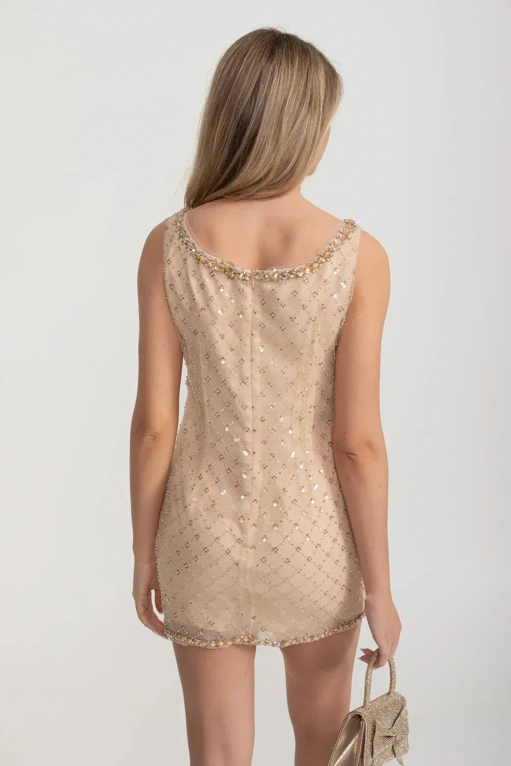 Fitted Mini Dress - Gold - View 9