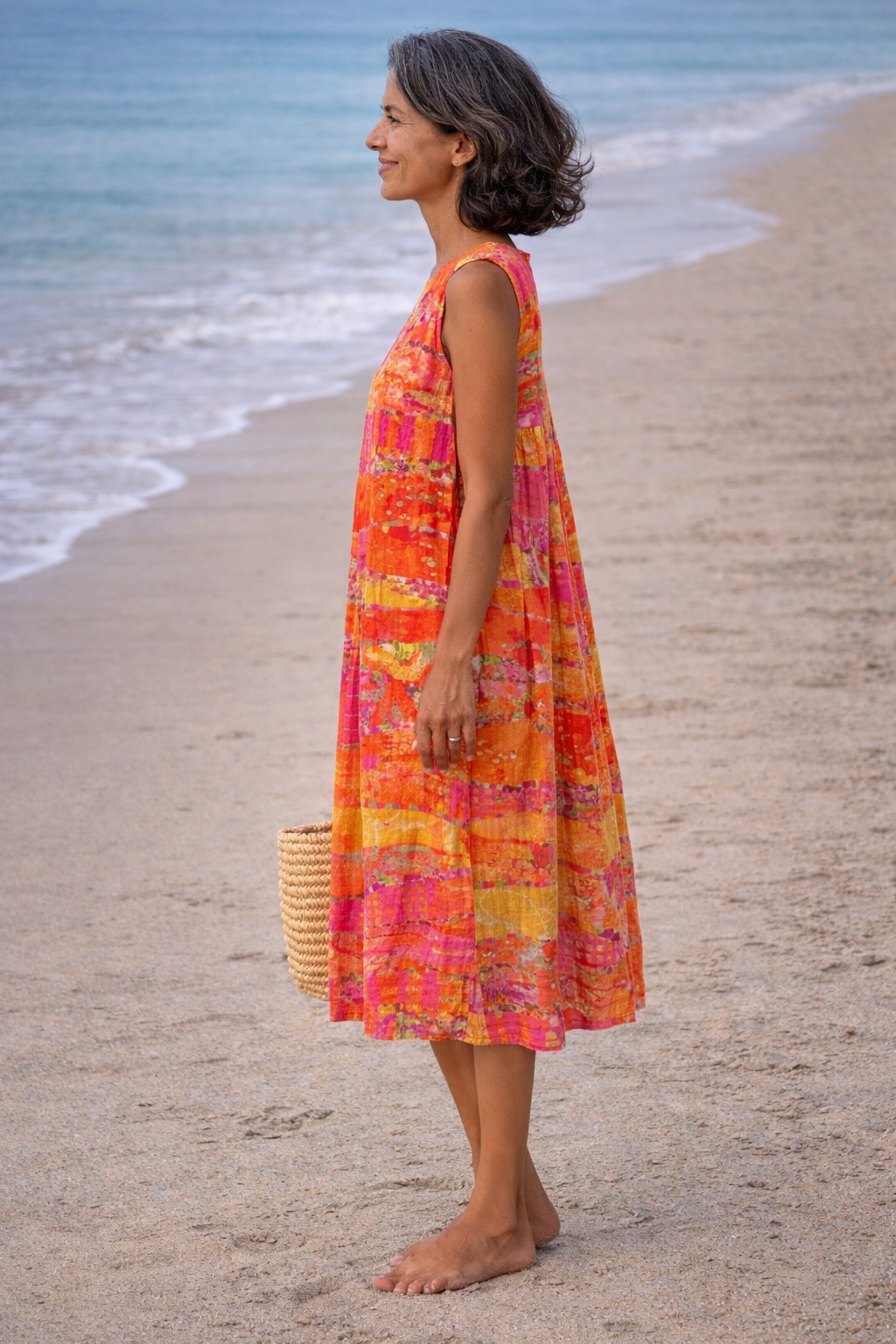 Abstract Print Sleeveless Round Neck Midi Dress 2