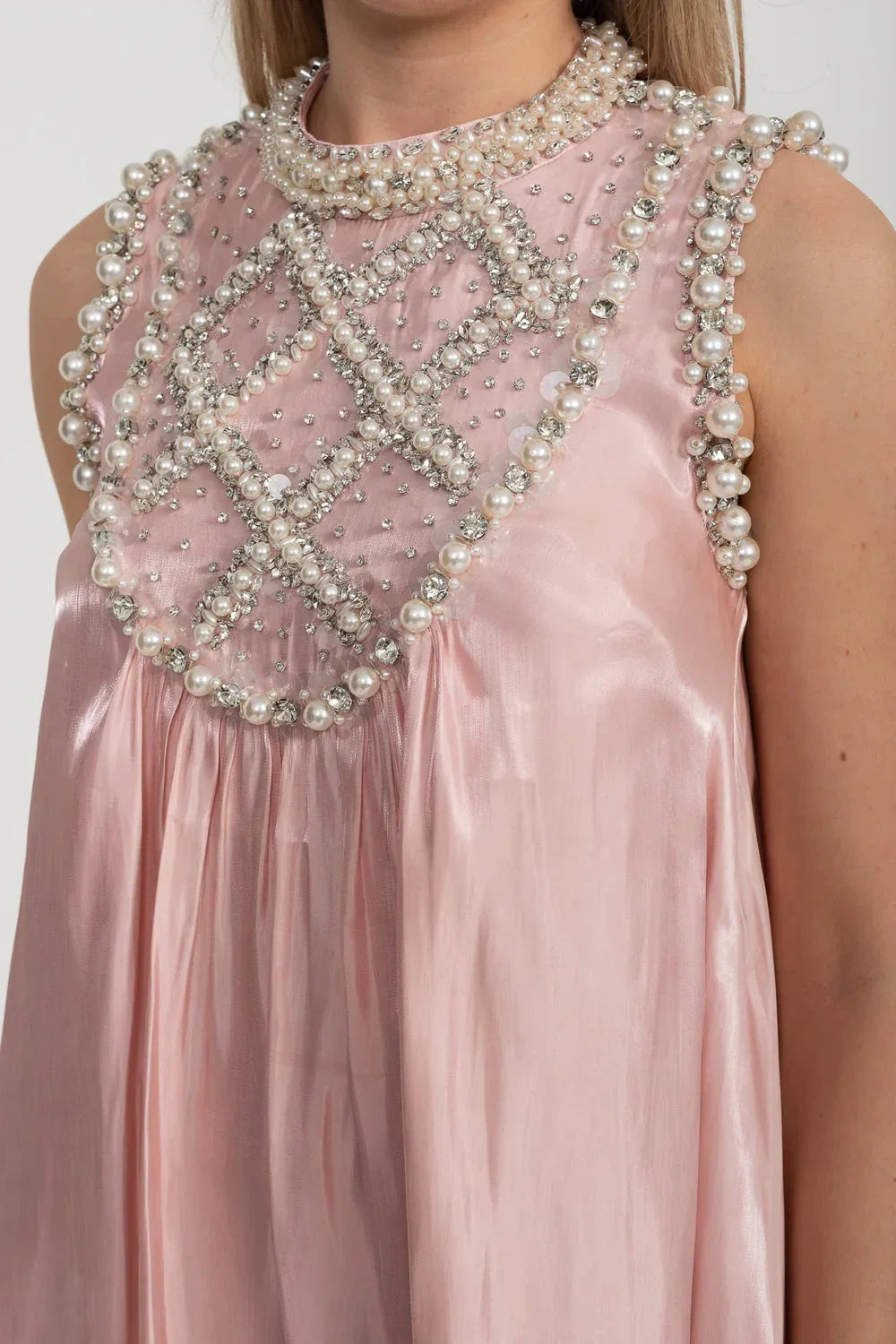 Sequin Pearl Embellished Bib Neck A-Line Shift Mini Dress - View 6