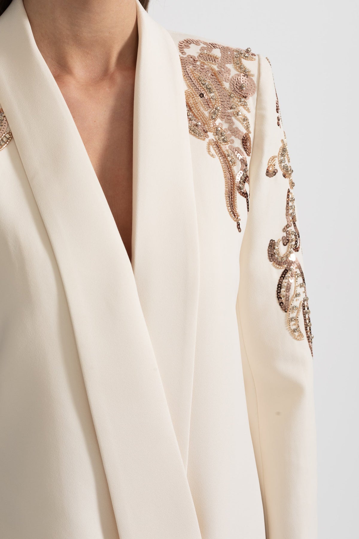 Sequin Shoulder Embroidery Deep V-Neck Wrap Ruched Mini Blazer Dress - View 8