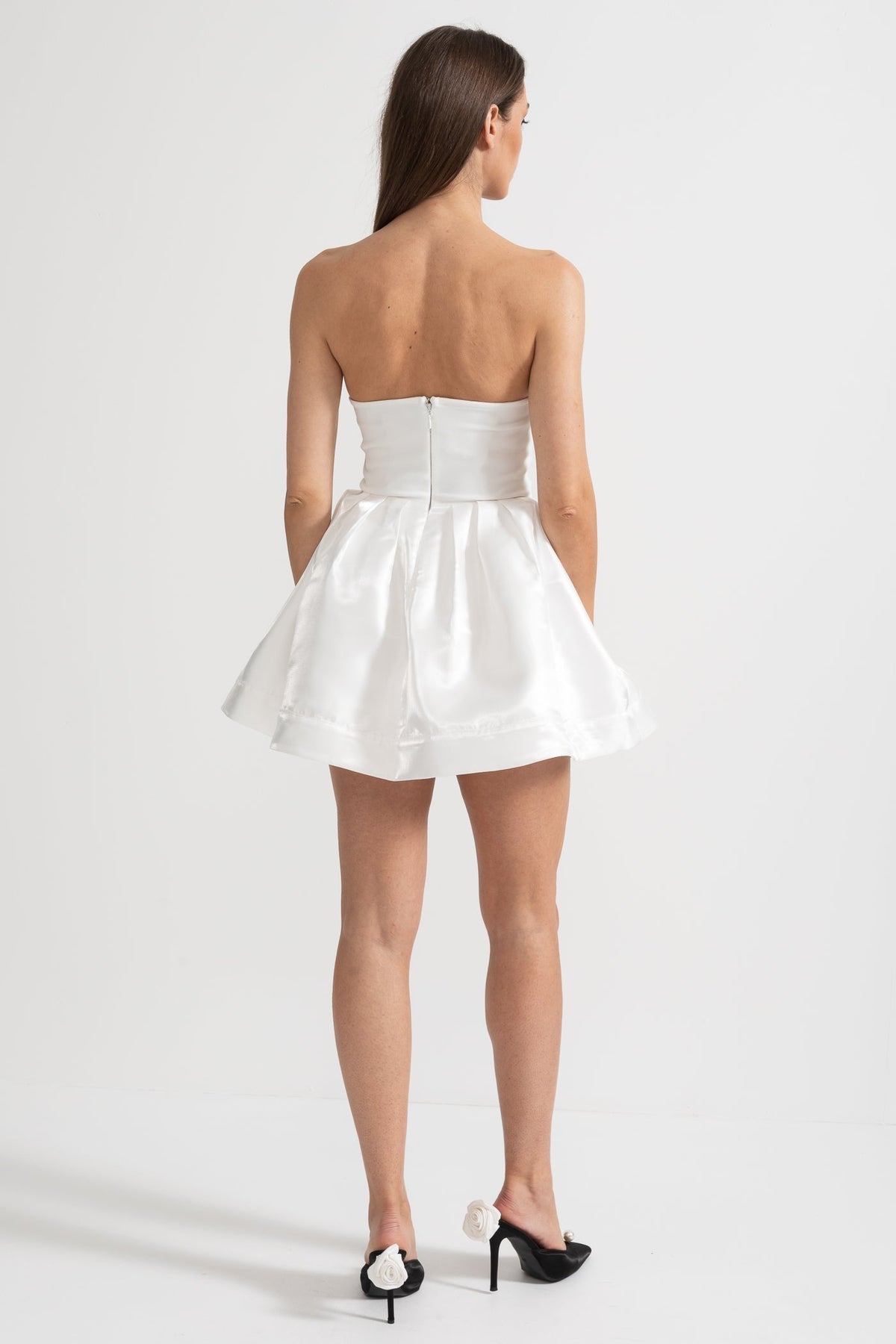 Strapless Mini Dress with Crystal Bow Embellishments - White - View 13