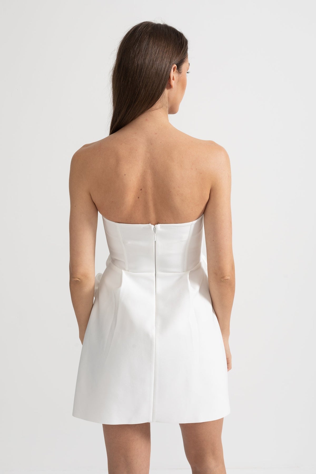 Strapless Mini Dress with Sculptural Floral Appliqués - White - View 6