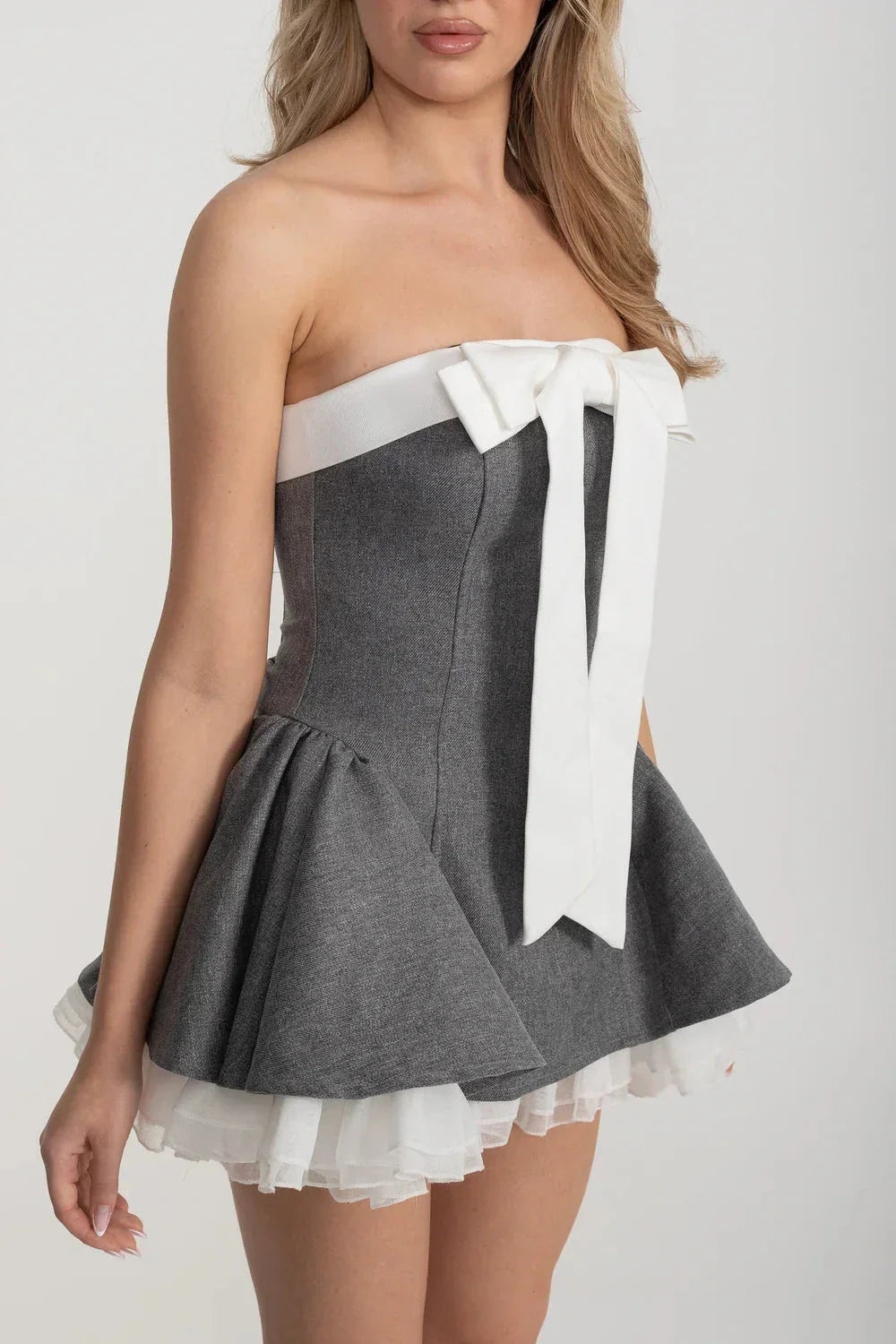 Corset Strapless Mini Dress - Gray - View 5