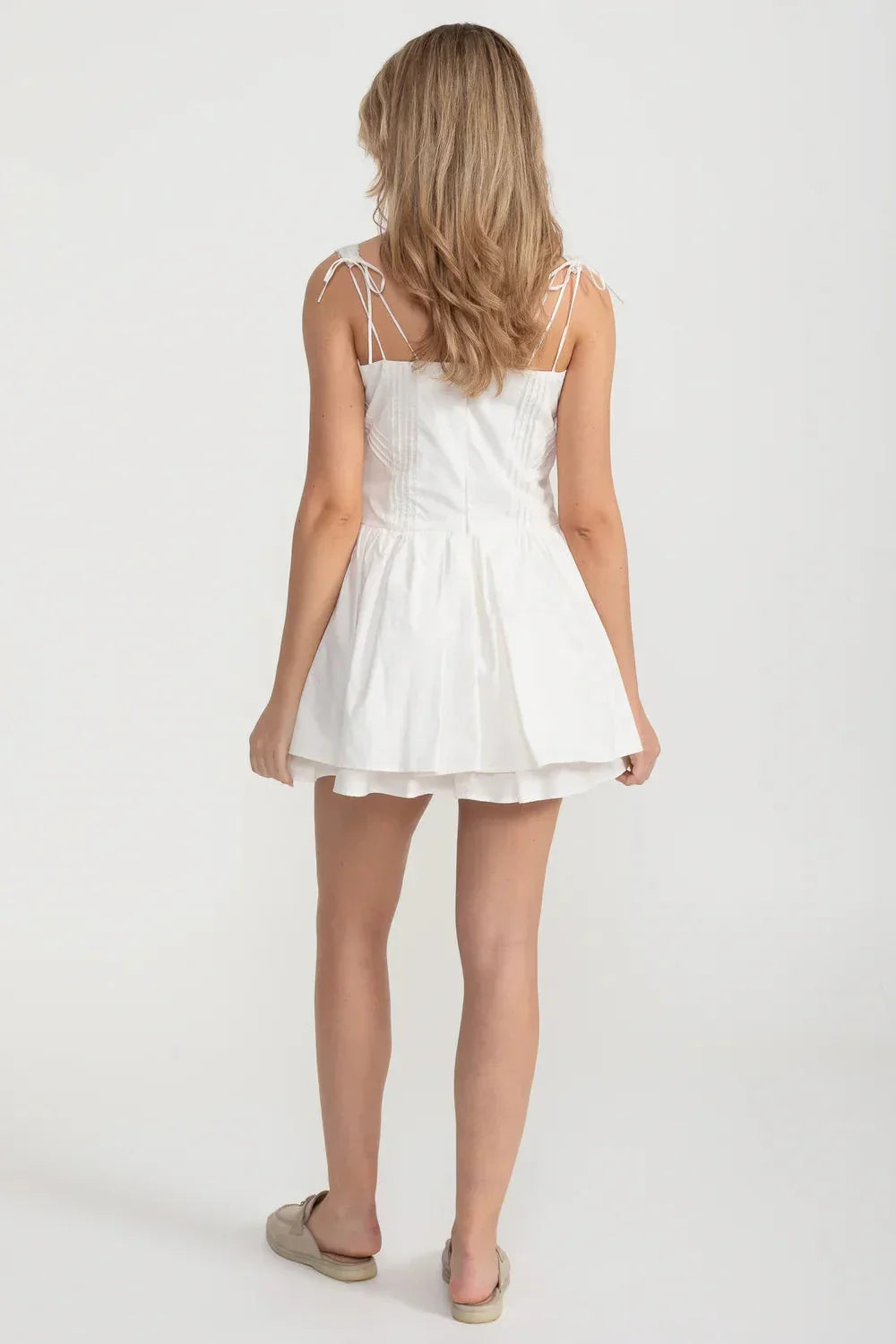 Corset Style Sleeveless Dress With Lace-Up Front Detailing - White - View 6