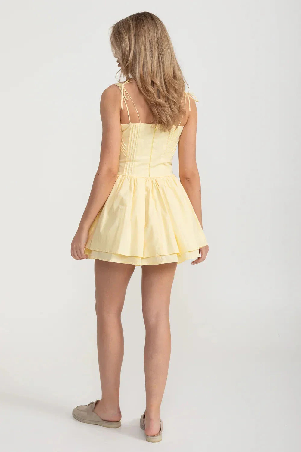 Corset Style Sleeveless Dress With Lace-Up Front Detailing - Yellow - View 7