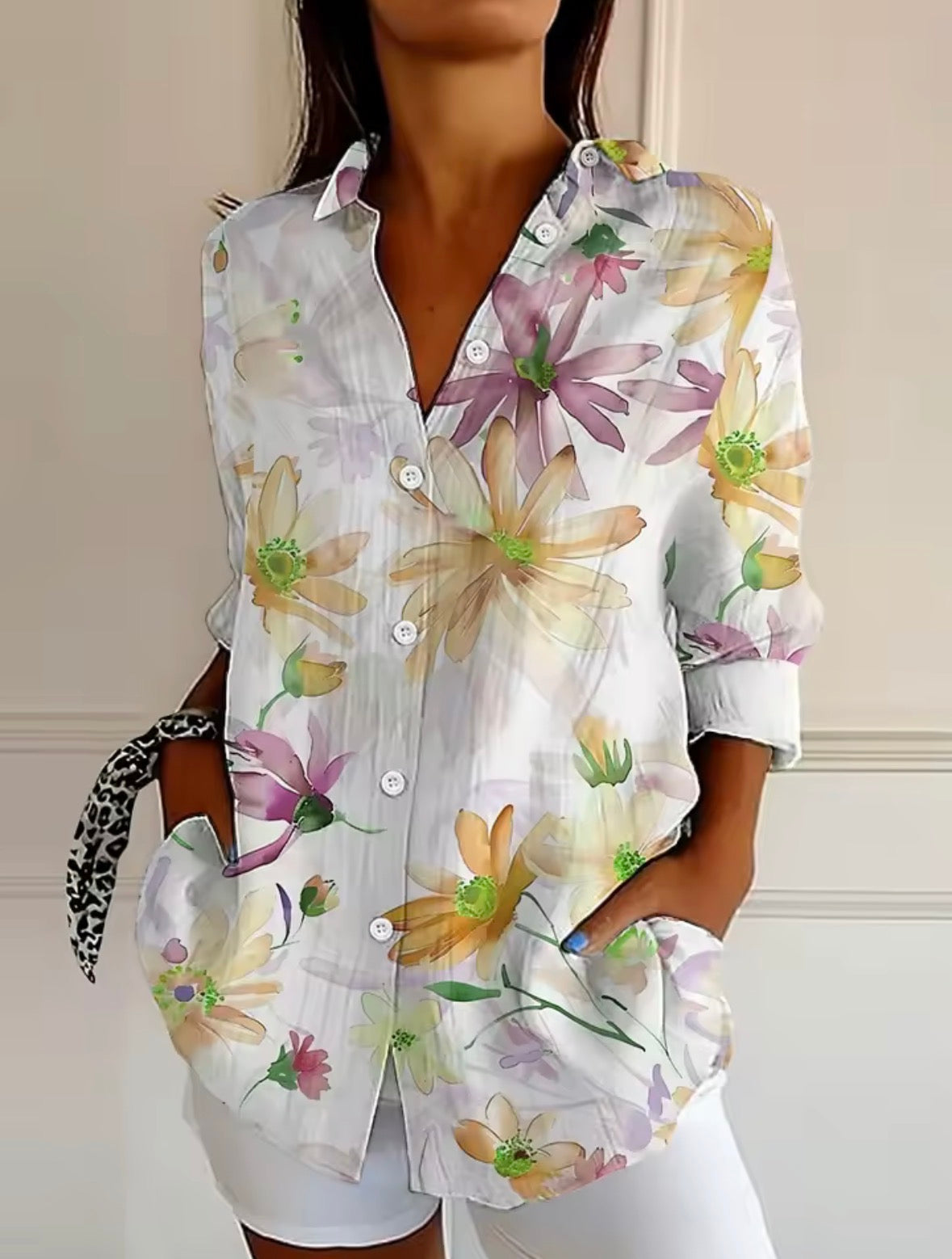 Floral Print Collared Long Sleeve Button Shirt 4