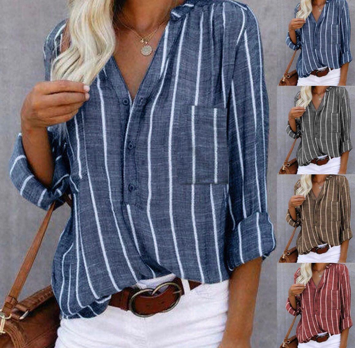 Striped Split Neck Long Sleeve Blouse 7
