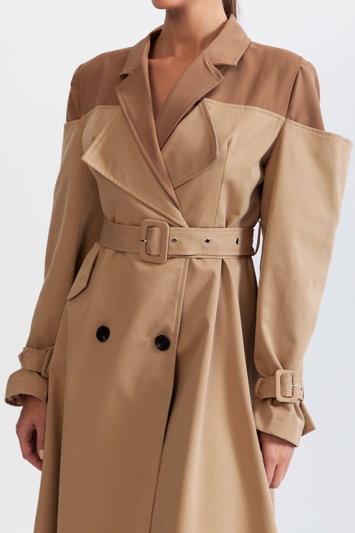 Cold Shoulder Cut Out Belted Double Breasted Buckle Midi Dress - View 3