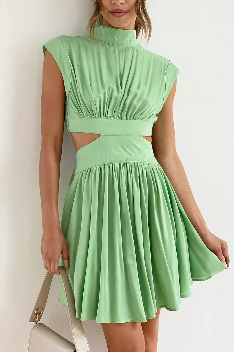 Mock Neck Sleeveless Cut Out Waist A-Line Mini Dress - View 4